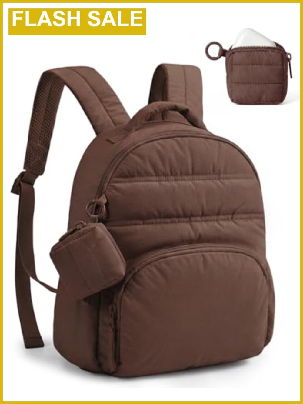 Mini Puffer Backpack with Detachable Pouch, Water Resistant, Padded Straps